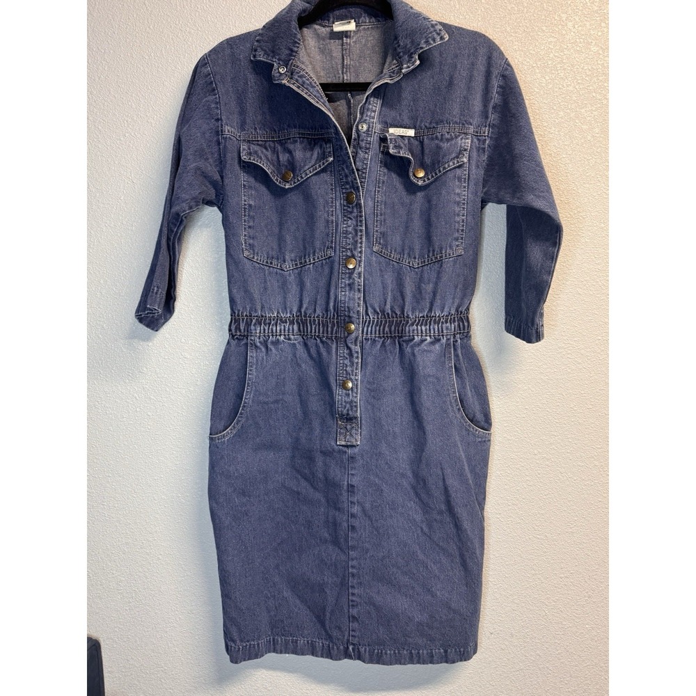 IDEAS Denim Dress Womens Small Blue Vintage 80s 90s Jean Dress Made in USA S